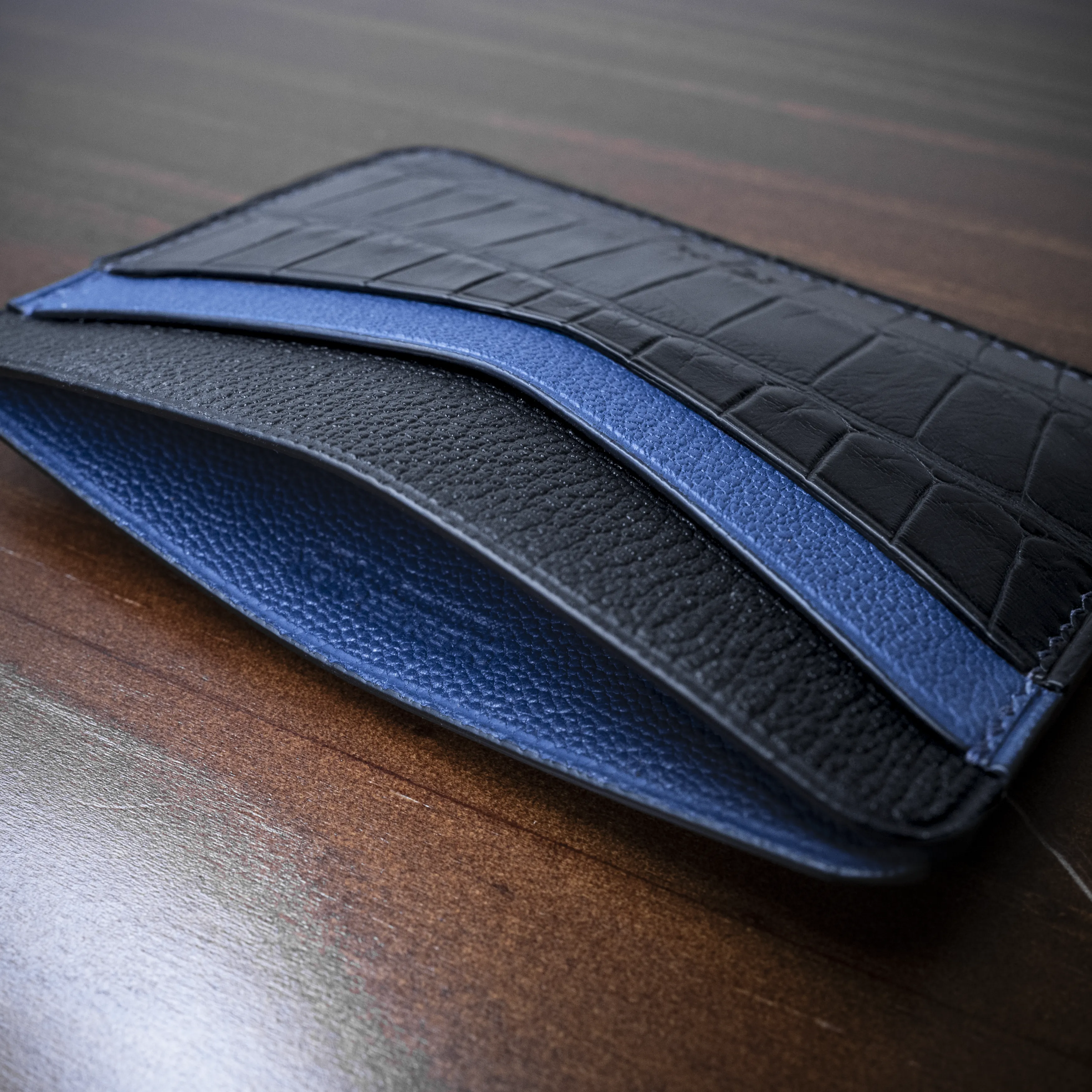 #56 BYO American Alligator   French Chèvre Leather Slim Wallet
