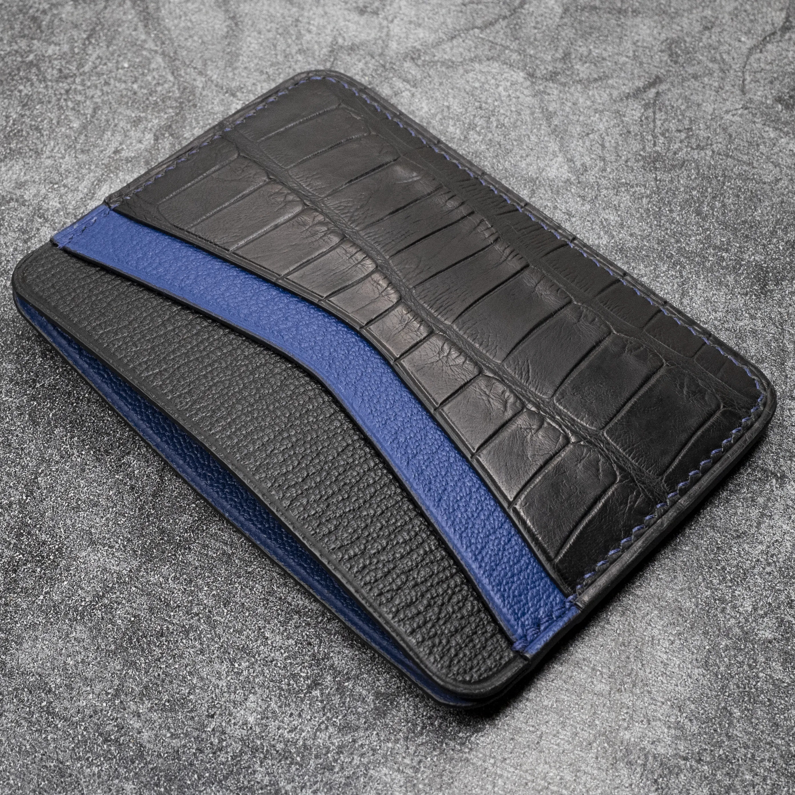 #56 BYO American Alligator   French Chèvre Leather Slim Wallet