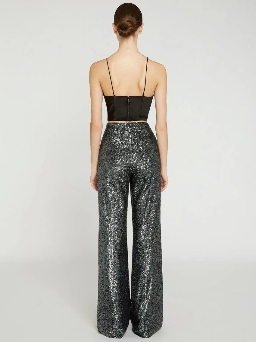 Alice   Olivia - Dylan High Waisted Wide Leg Pant in Gunmetal