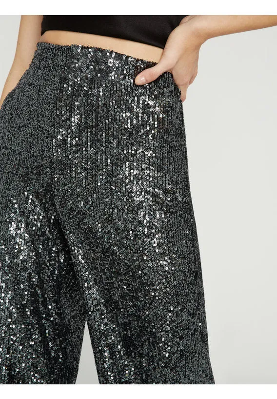Alice   Olivia - Dylan High Waisted Wide Leg Pant in Gunmetal