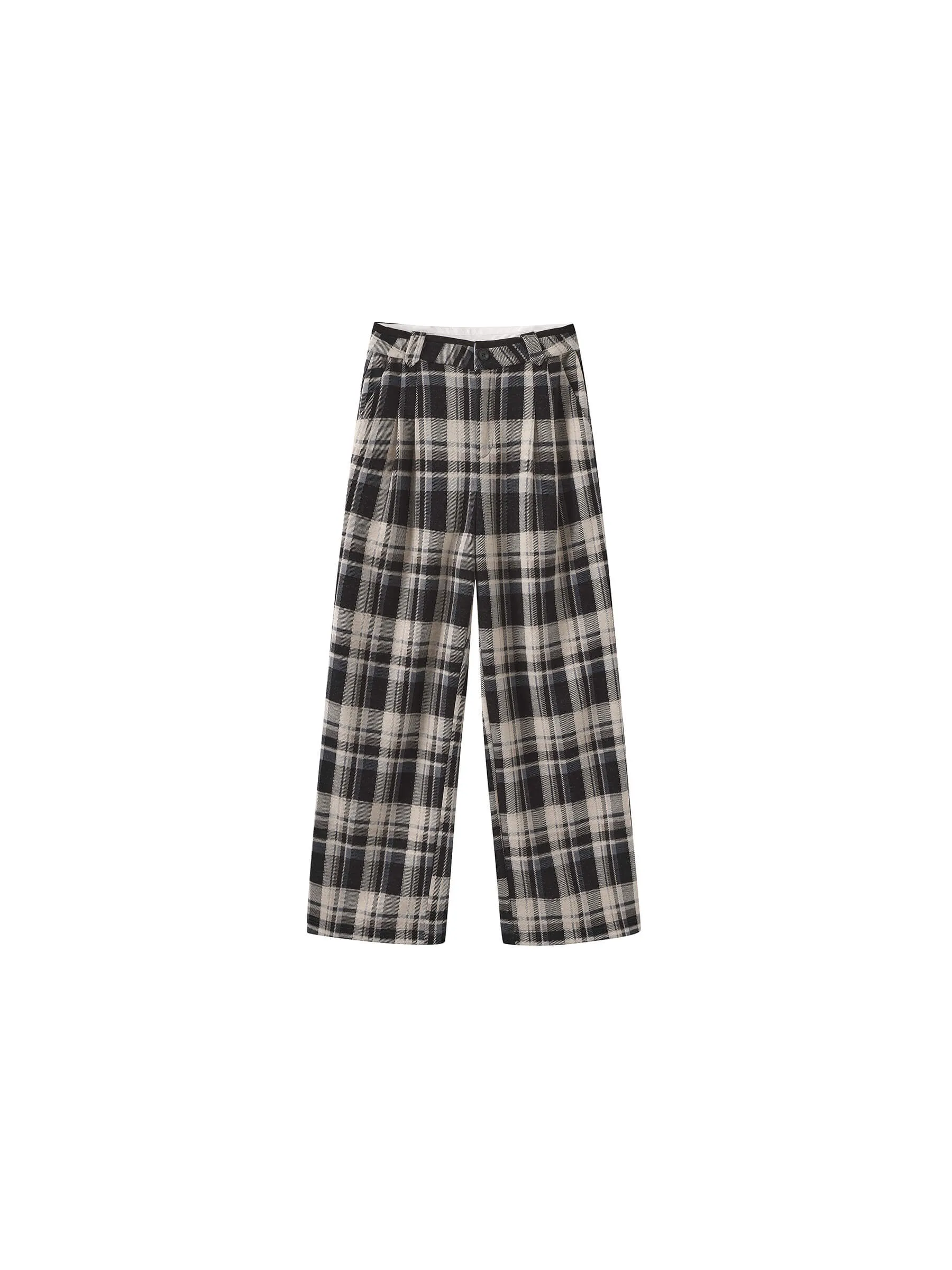 Black Checked Straight Trousers