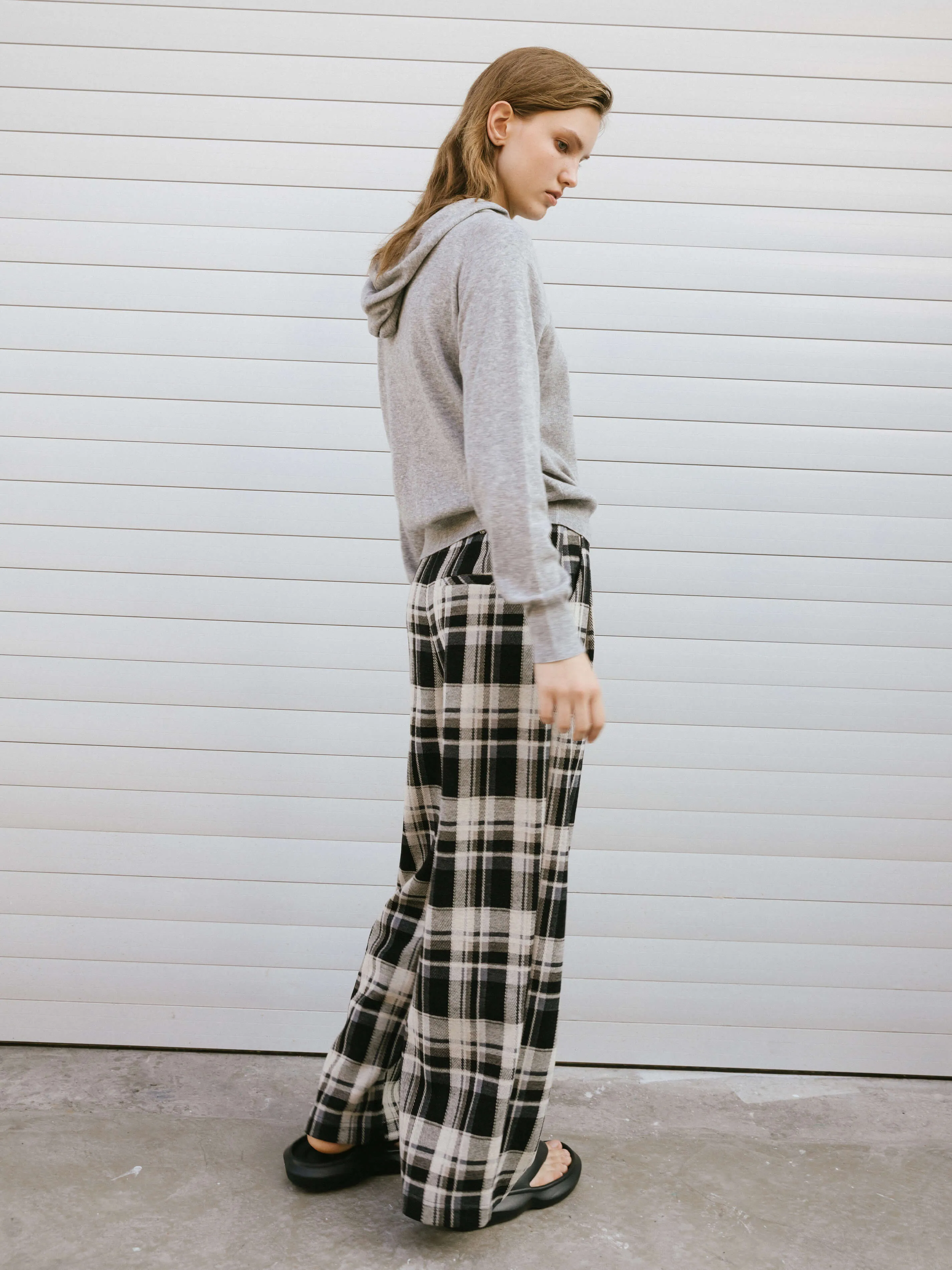 Black Checked Straight Trousers