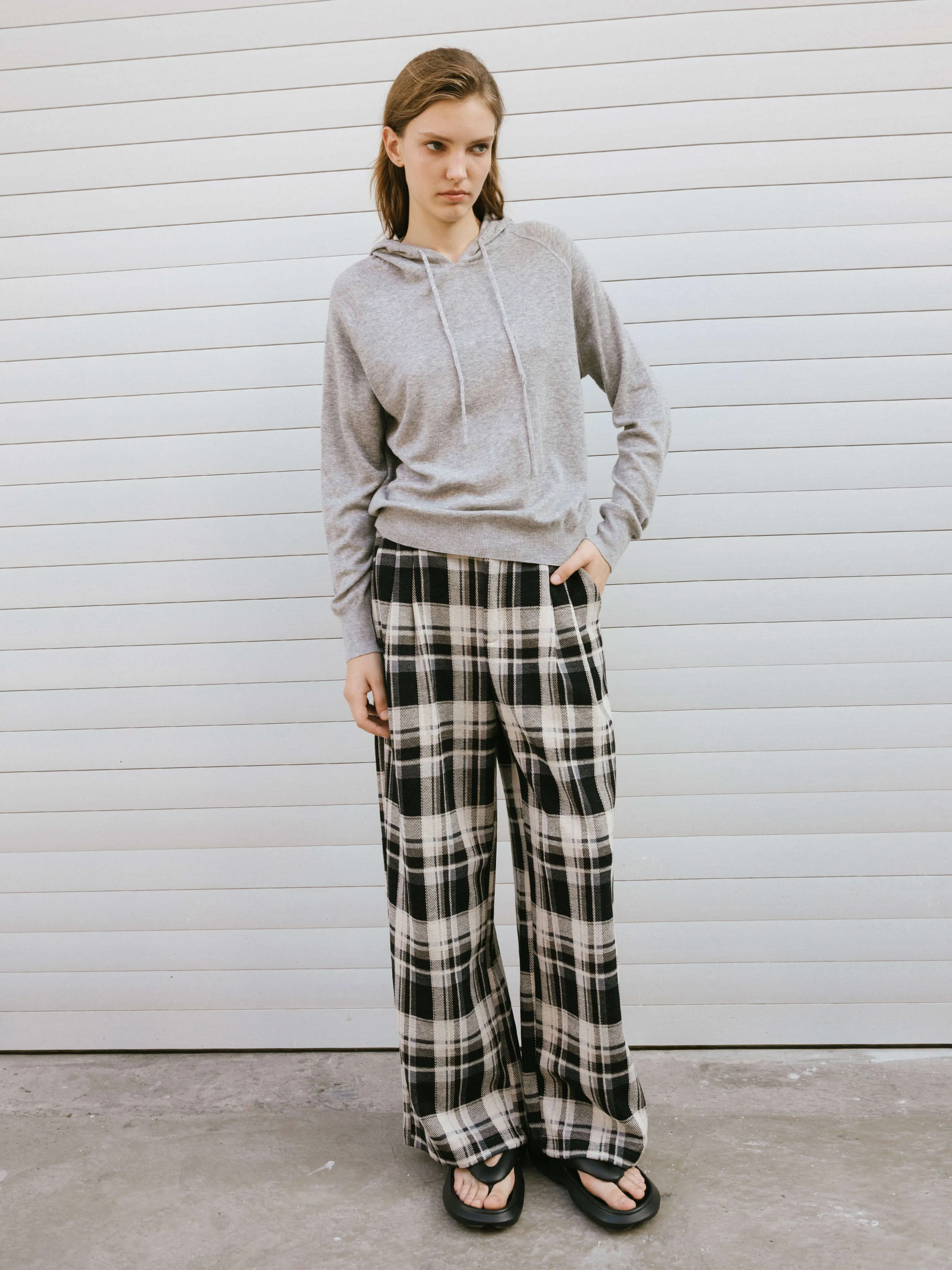 Black Checked Straight Trousers