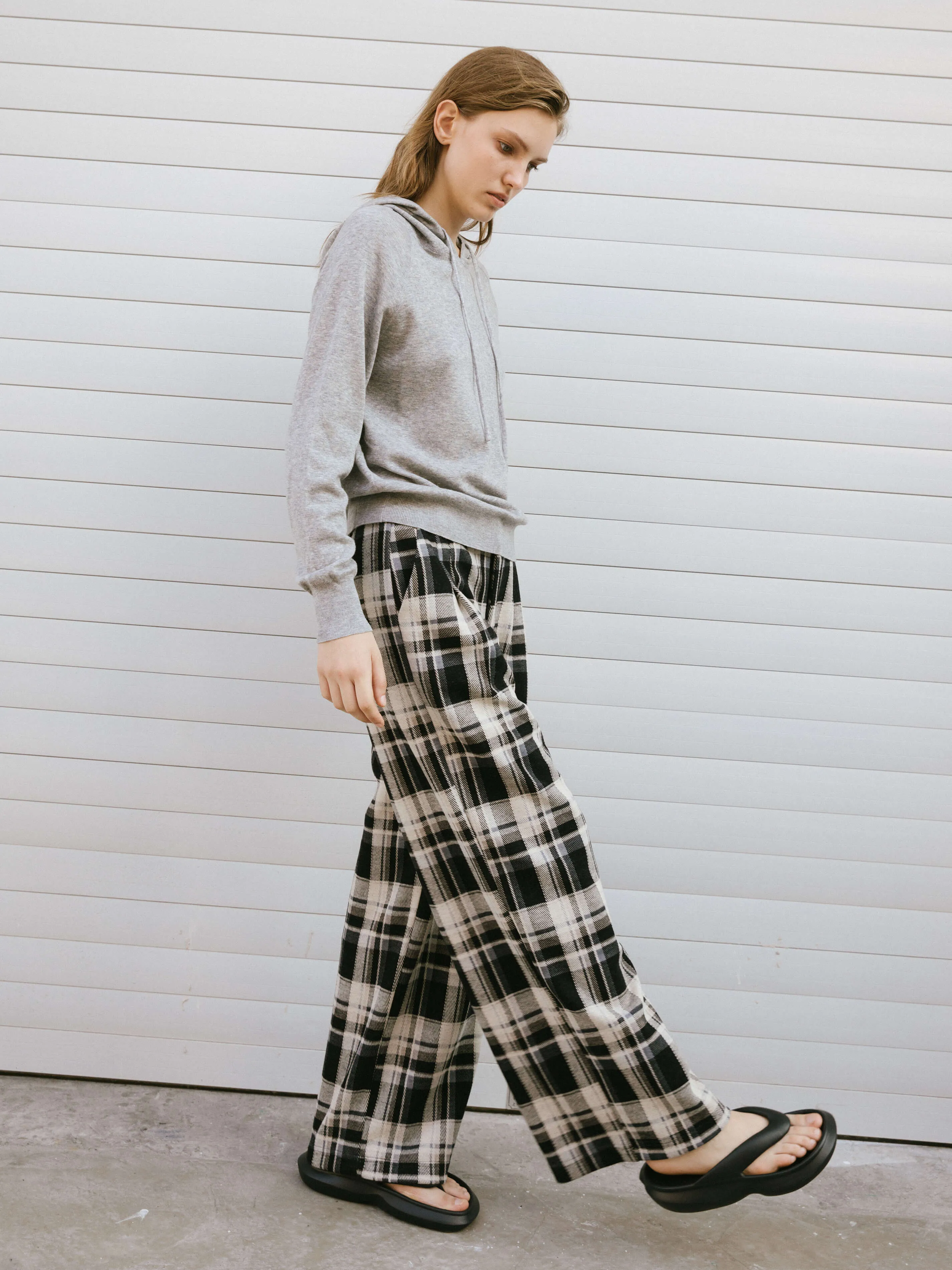 Black Checked Straight Trousers