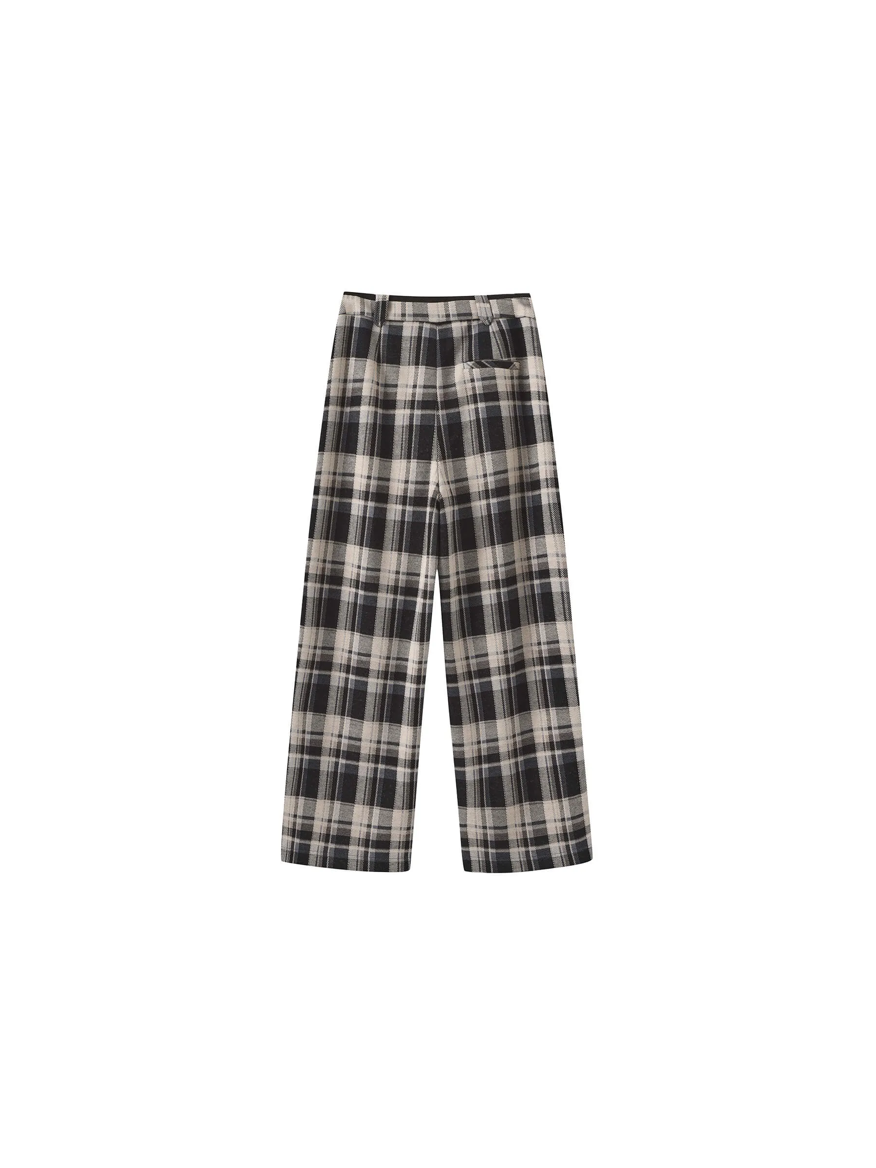 Black Checked Straight Trousers