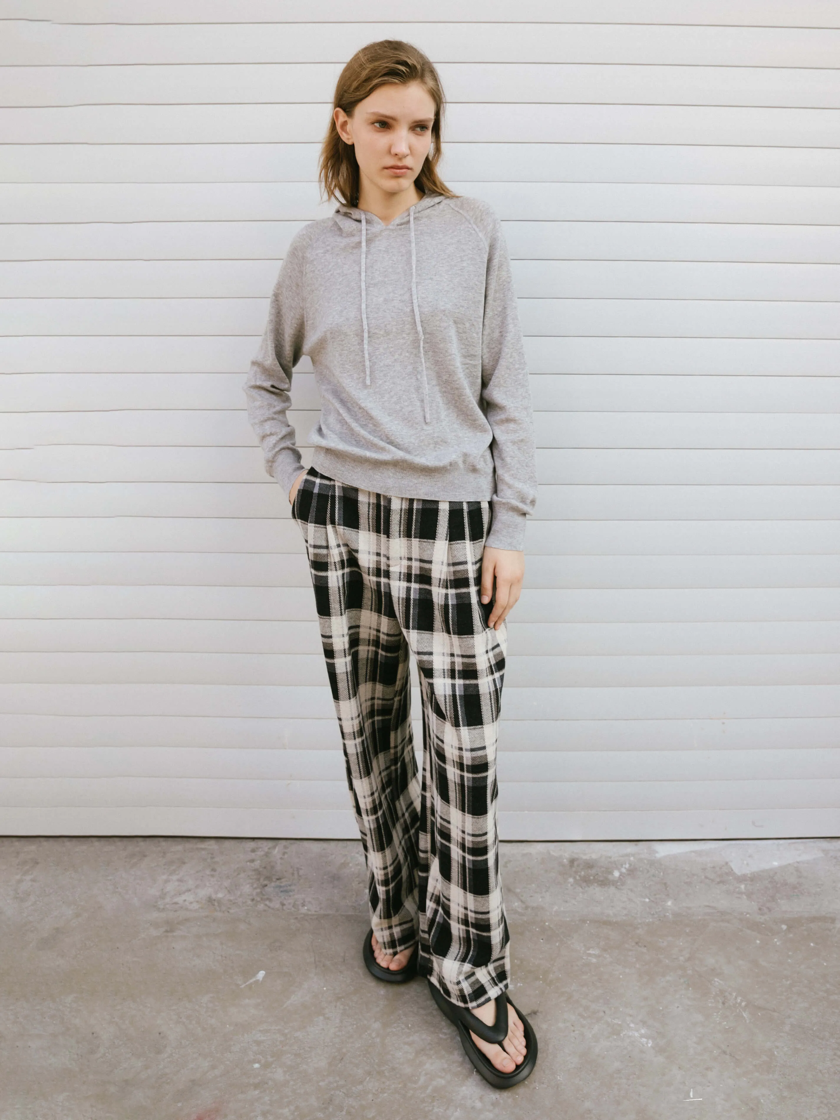 Black Checked Straight Trousers