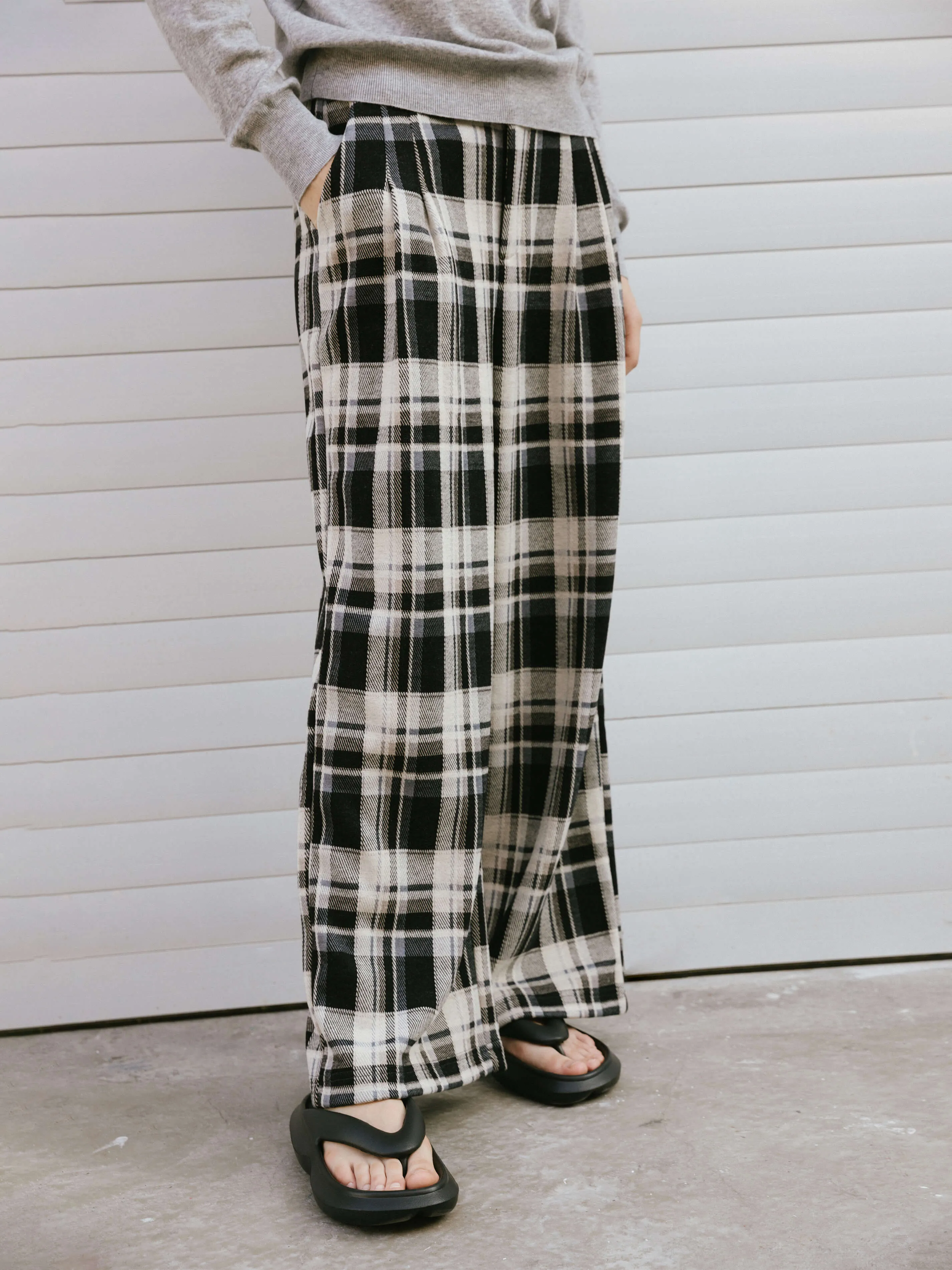 Black Checked Straight Trousers
