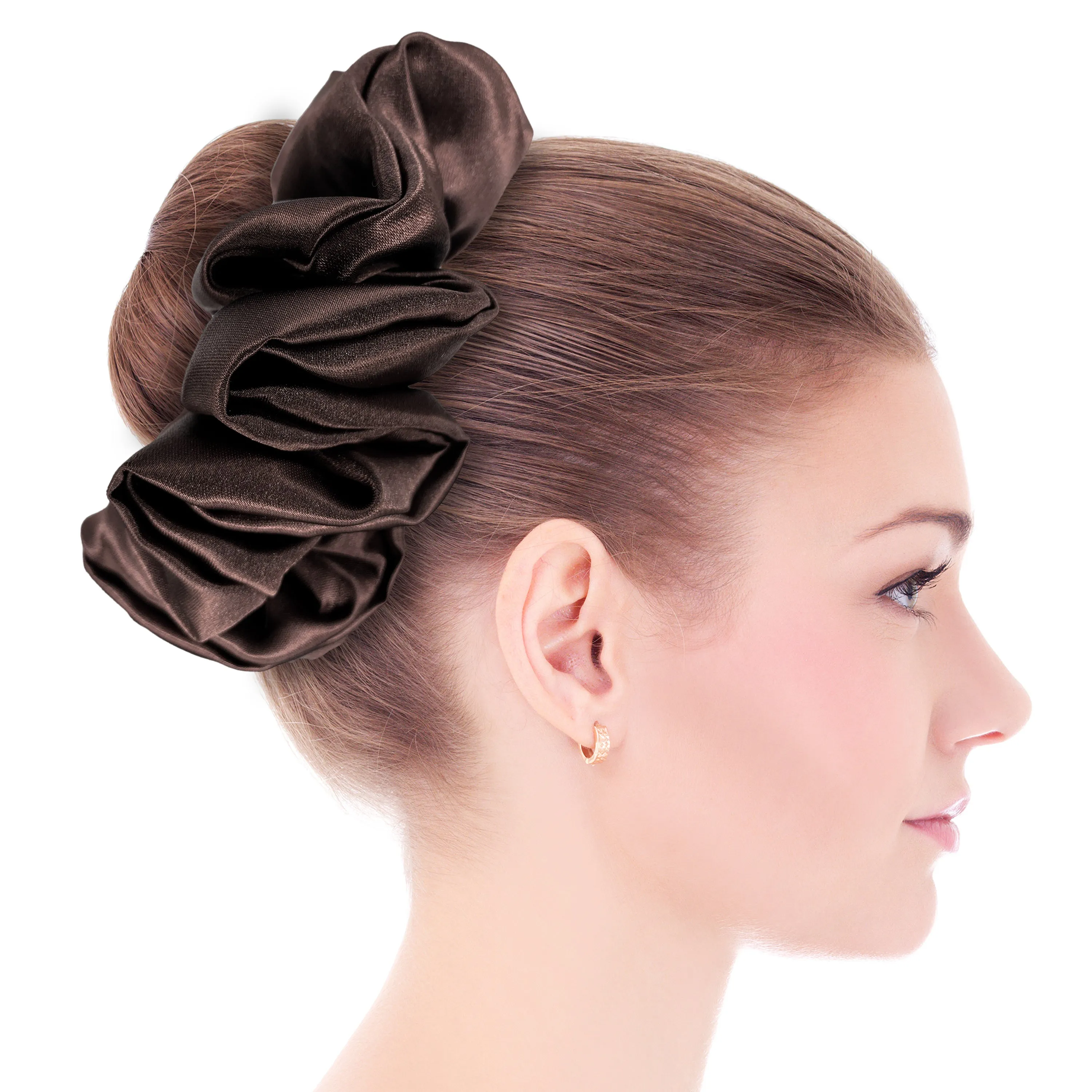 Bridal Satin Scrunchies King Size XXL Oversized Ponytail Holder Made in the USA Brown Dark