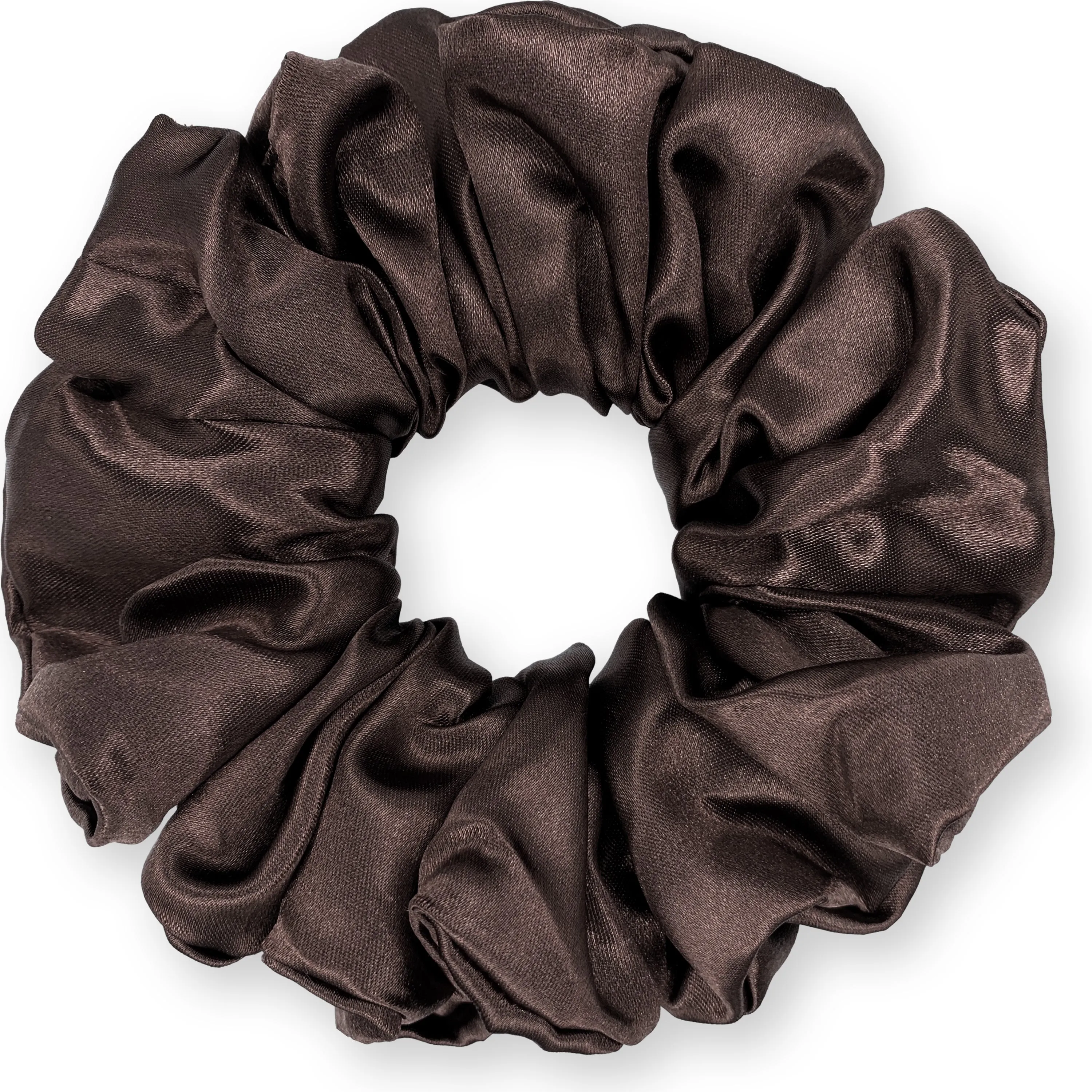 Bridal Satin Scrunchies King Size XXL Oversized Ponytail Holder Made in the USA Brown Dark