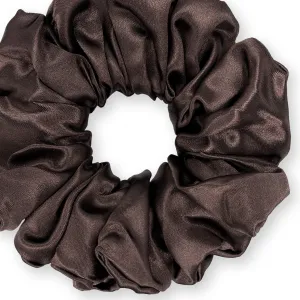 Bridal Satin Scrunchies King Size XXL Oversized Ponytail Holder Made in the USA Brown Dark