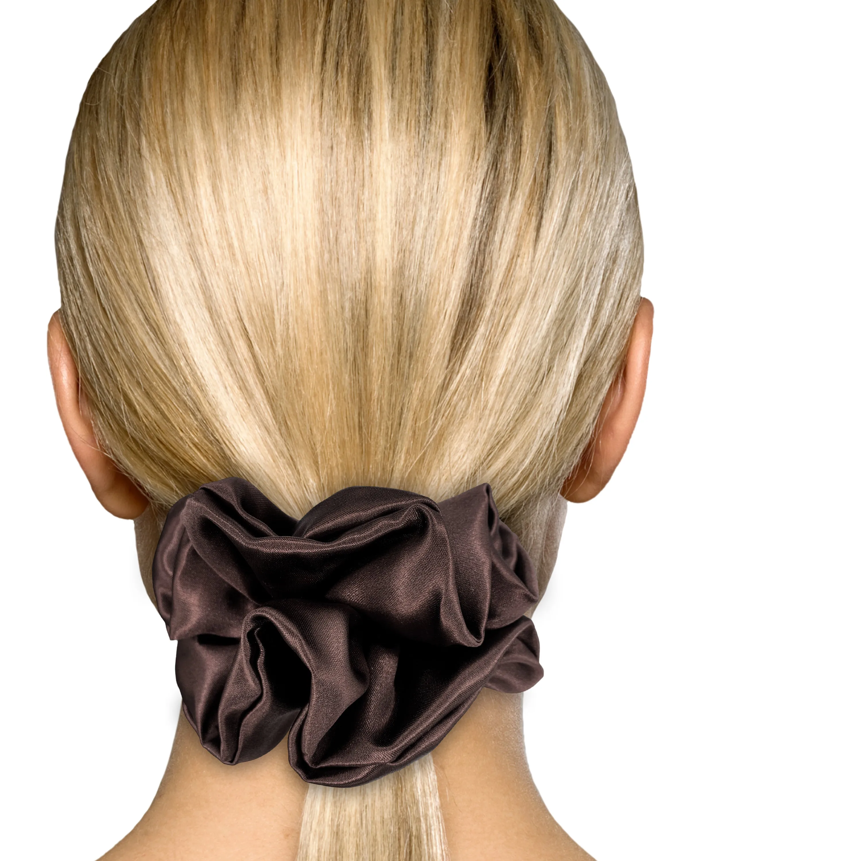 Bridal Satin Scrunchies King Size XXL Oversized Ponytail Holder Made in the USA Brown Dark