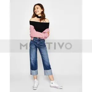 Bsk Wide leg rolled-up hem jeans