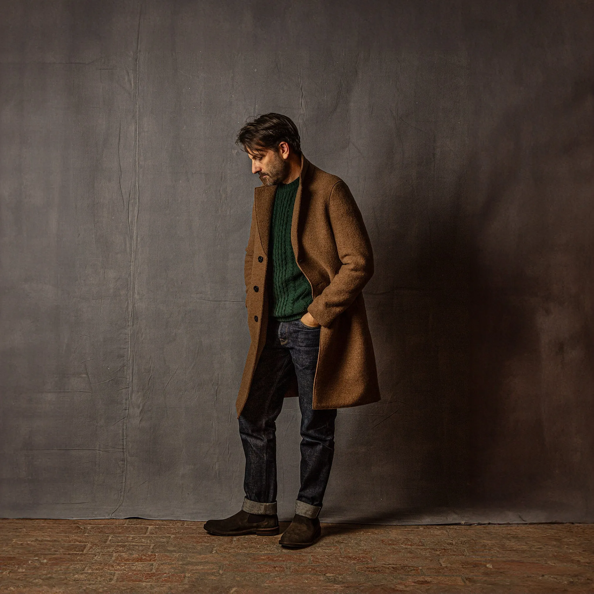 Coat in Tan Melange Wool