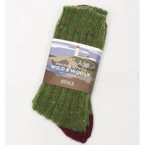 Donegal Wool Walking Socks: Men's Olive Green