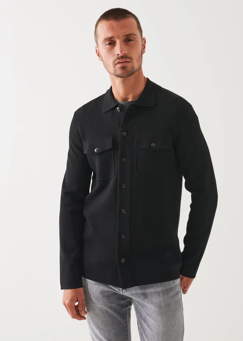 EXTRA-FINE MERINO HALF MILANO OVER SHIRT - BLACK