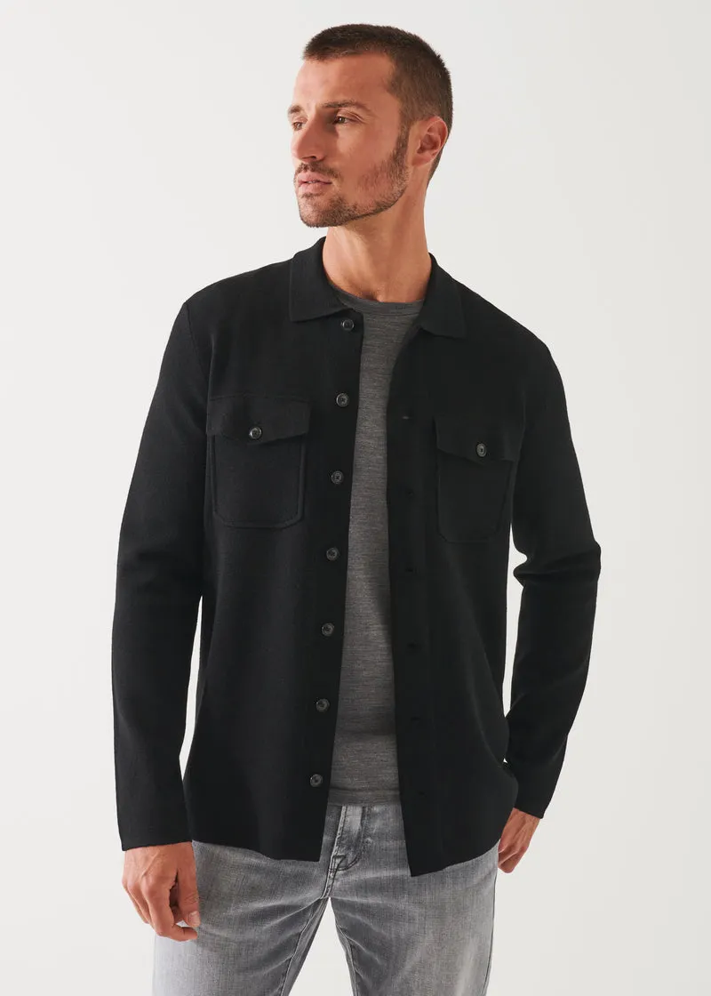 EXTRA-FINE MERINO HALF MILANO OVER SHIRT - BLACK