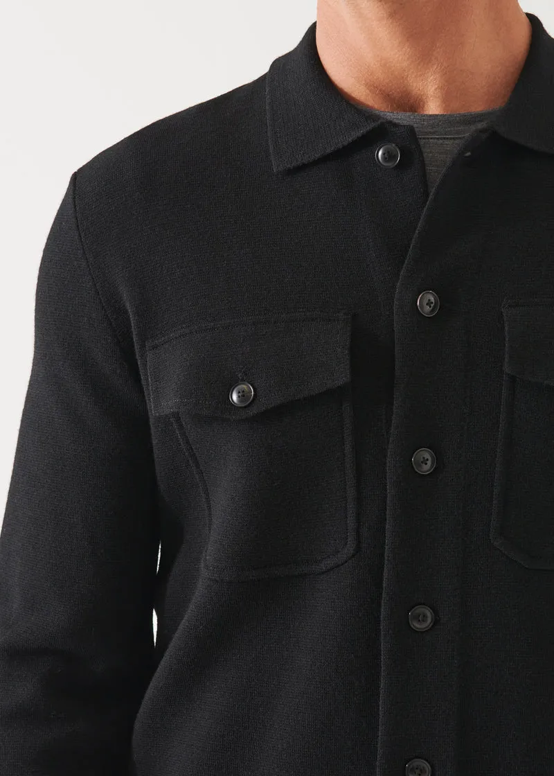 EXTRA-FINE MERINO HALF MILANO OVER SHIRT - BLACK
