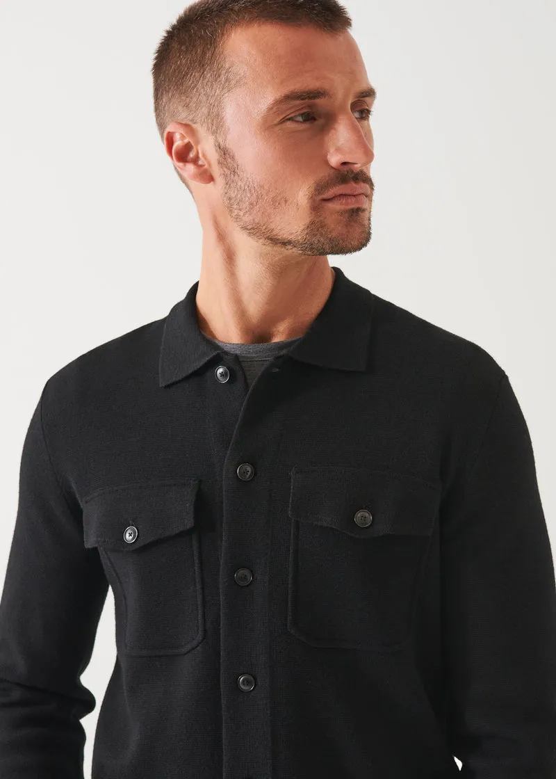 EXTRA-FINE MERINO HALF MILANO OVER SHIRT - BLACK