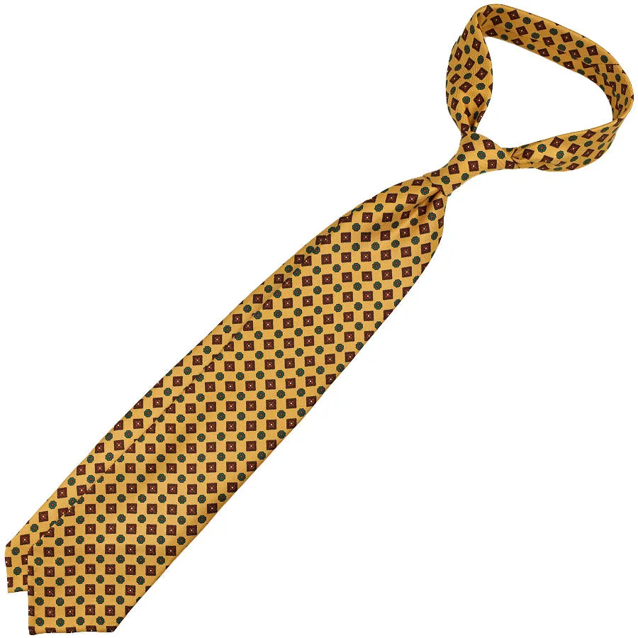 Floral Printed Silk Tie - Honey - Hand-Rolled