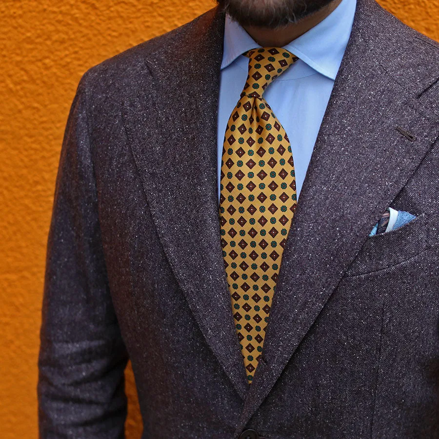 Floral Printed Silk Tie - Honey - Hand-Rolled