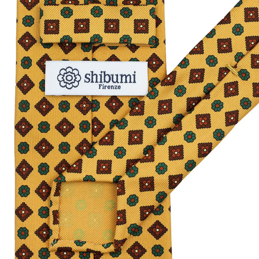 Floral Printed Silk Tie - Honey - Hand-Rolled