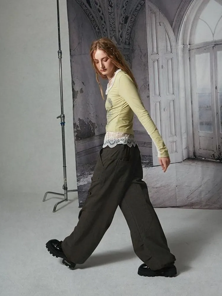 Low waist loose straight pants【s0000004497】