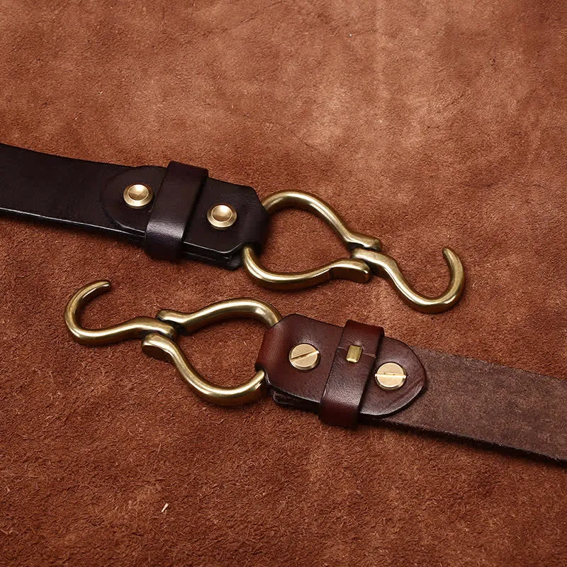 Men's Braided Brass Hook Buckle Cavalry Leather Belt
