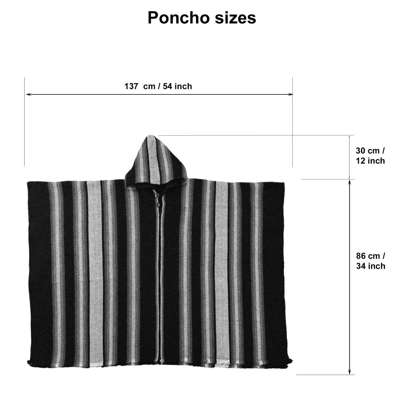 Miasi - Llama Wool Unisex South American Handwoven Thick Hooded Poncho - striped - black