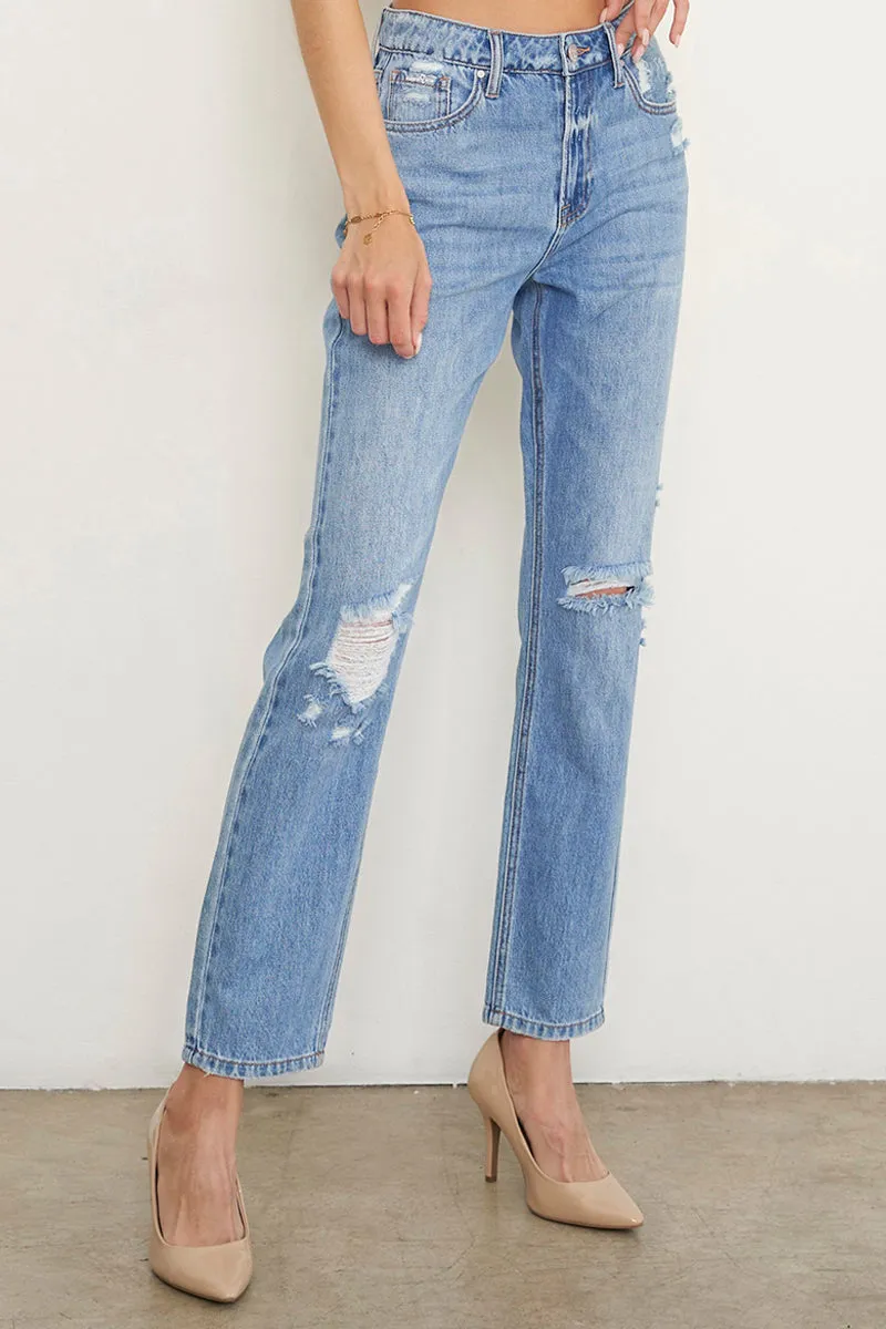 Moneymaker Light Blue High Rise Ankle Straight Jeans