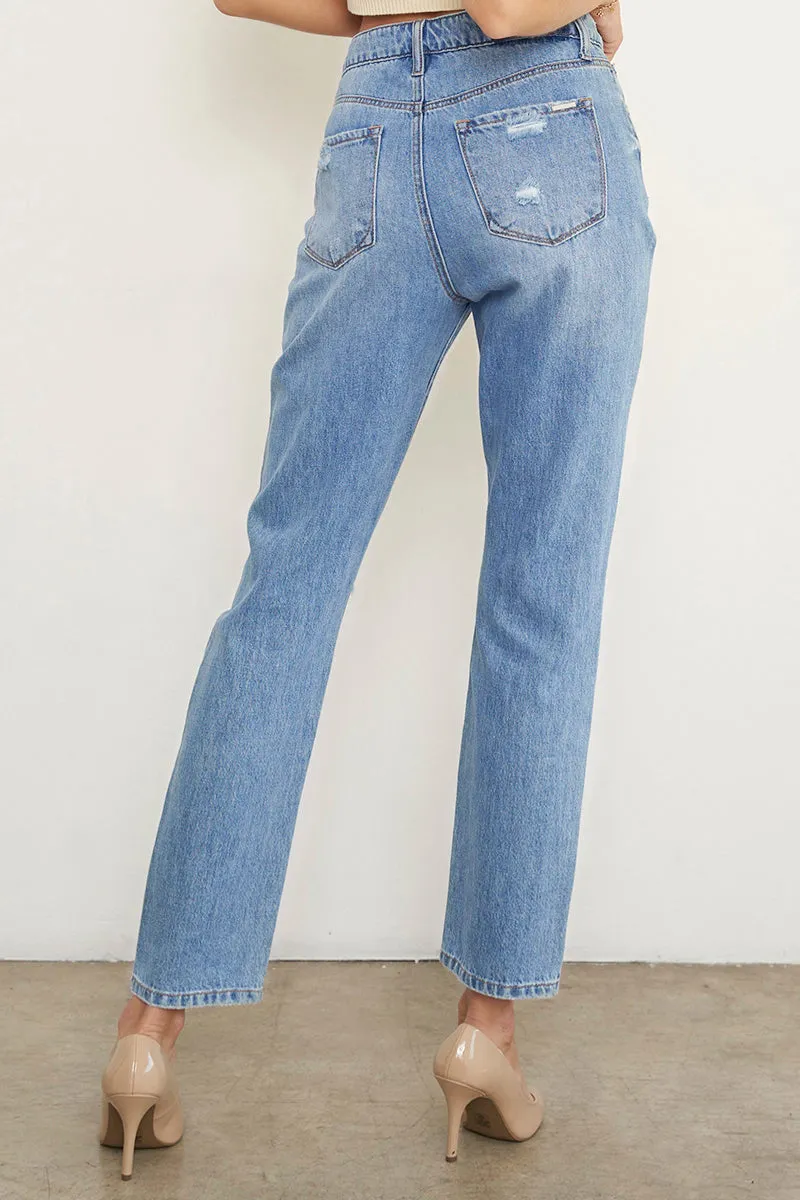 Moneymaker Light Blue High Rise Ankle Straight Jeans
