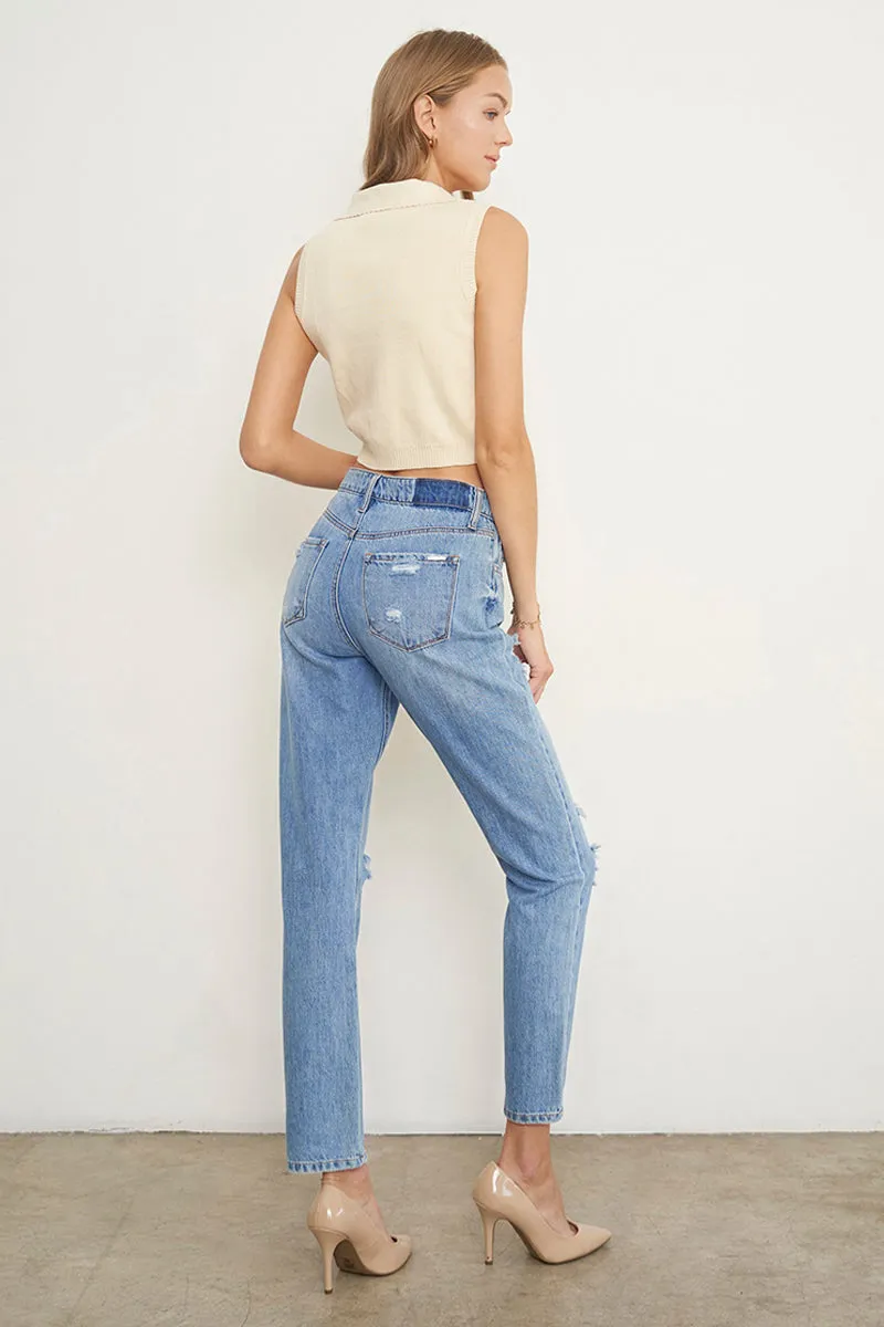 Moneymaker Light Blue High Rise Ankle Straight Jeans