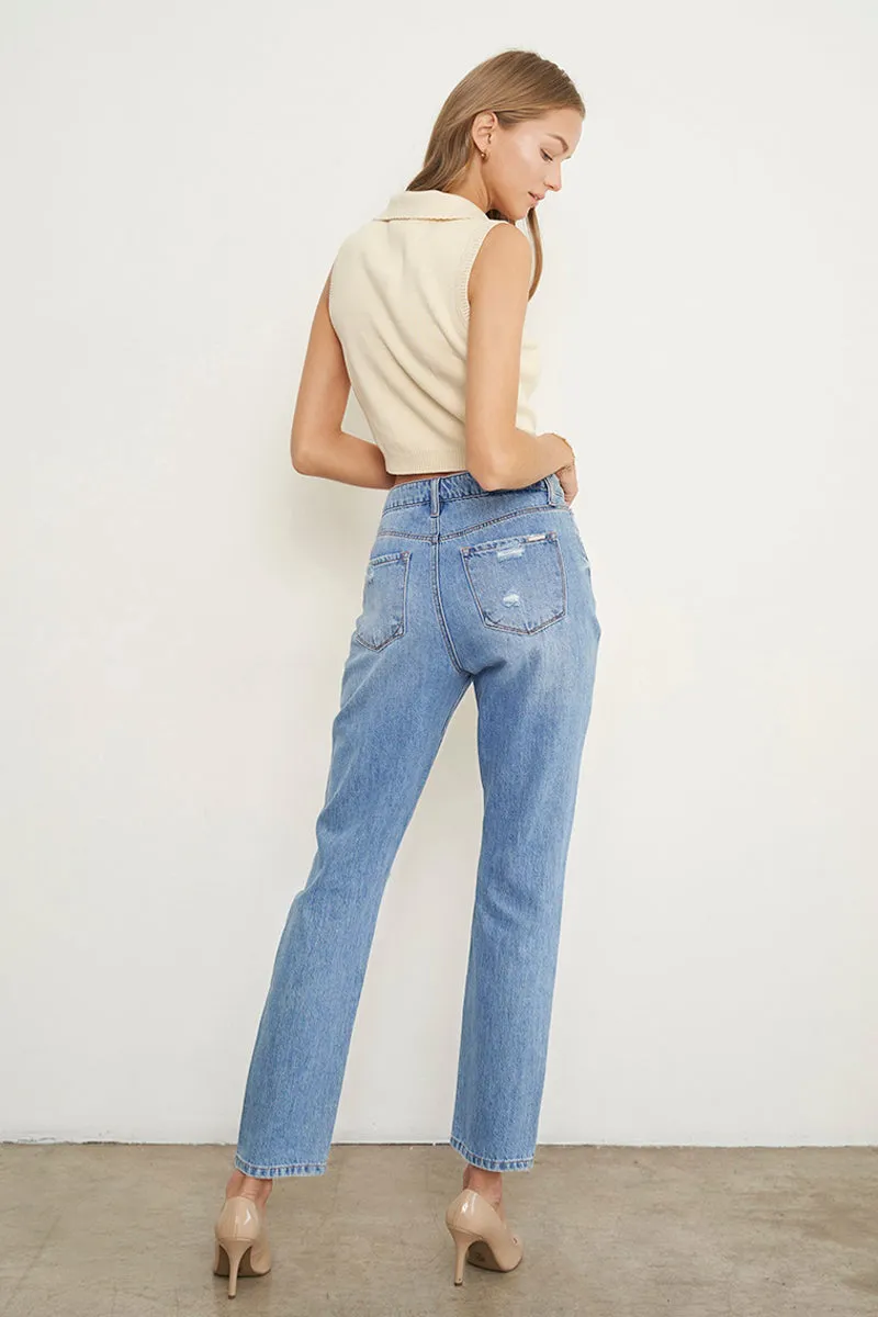 Moneymaker Light Blue High Rise Ankle Straight Jeans