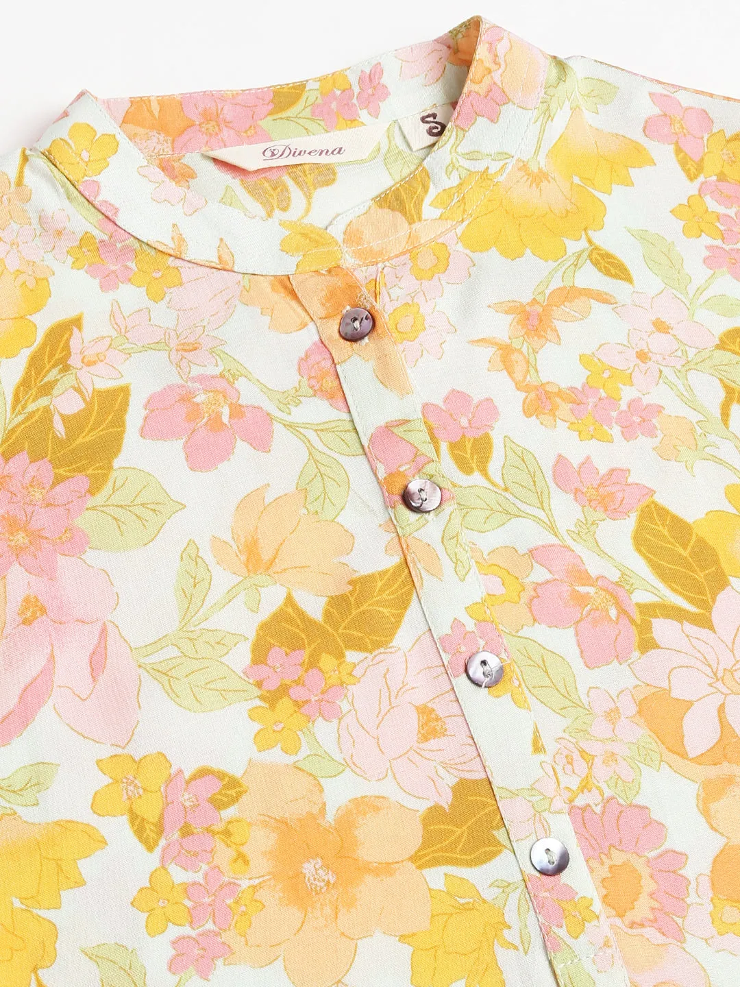 Multi Colored Floral Digital Printed Straight Fold Sleeve Kurta