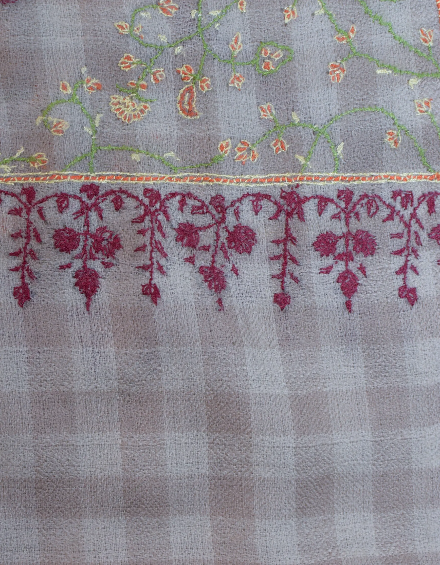 Natural Check Handwoven Embroidered Cashmere Pashmina Shawl