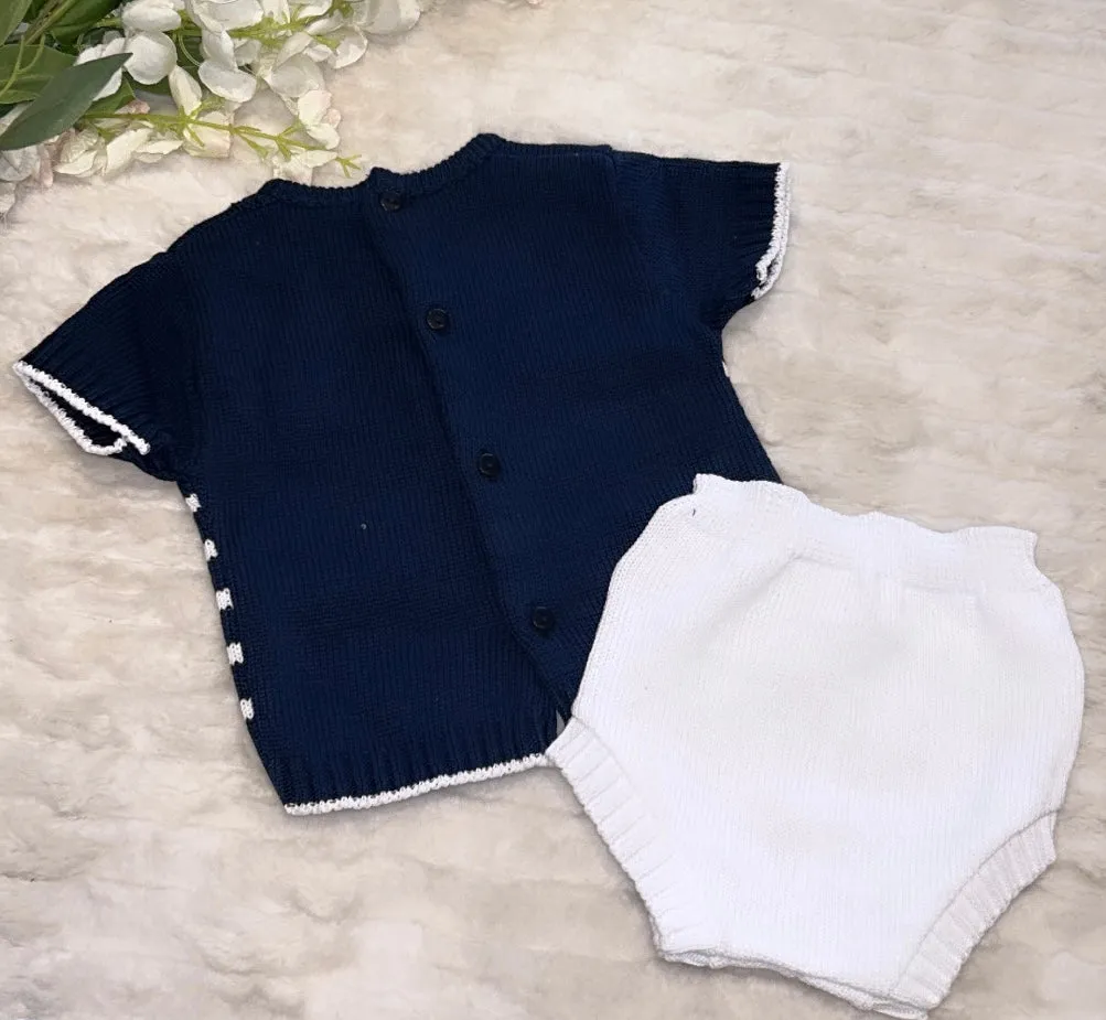 Navy and white knitted 2 piece