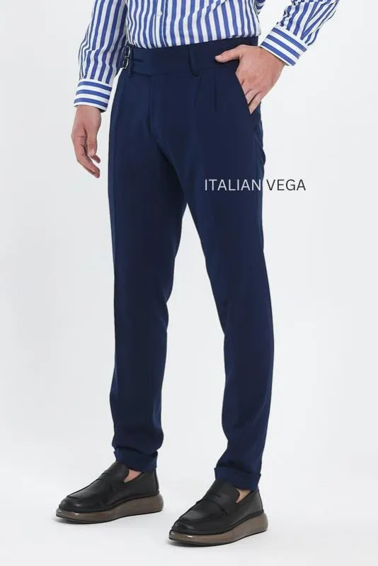 Navy Blue Double Buckle Gurkha Pants