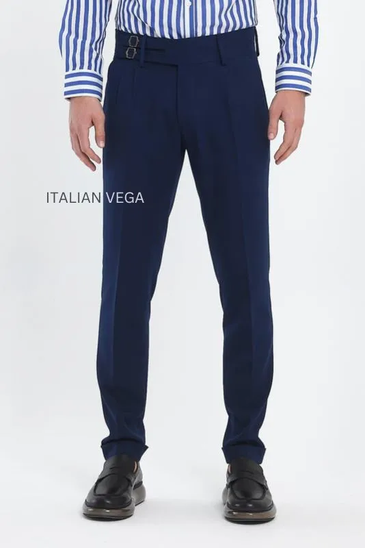 Navy Blue Double Buckle Gurkha Pants