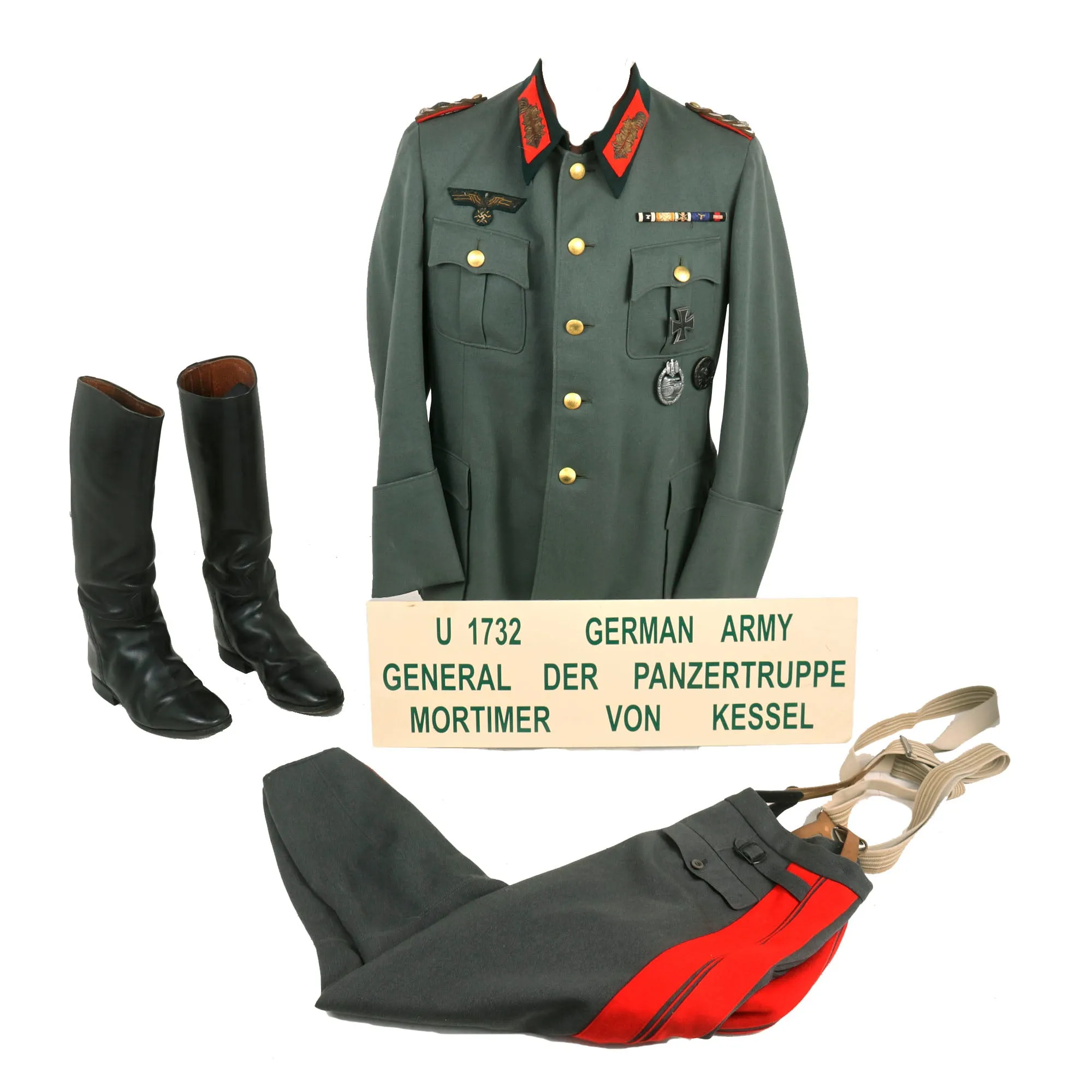 Original German WWII 20th Panzer Division and VII Panzerkorps Commander General der Panzertruppen Mortimer von Kessel Uniform Set - Formerly Part of the A.A.F. Tank Museum