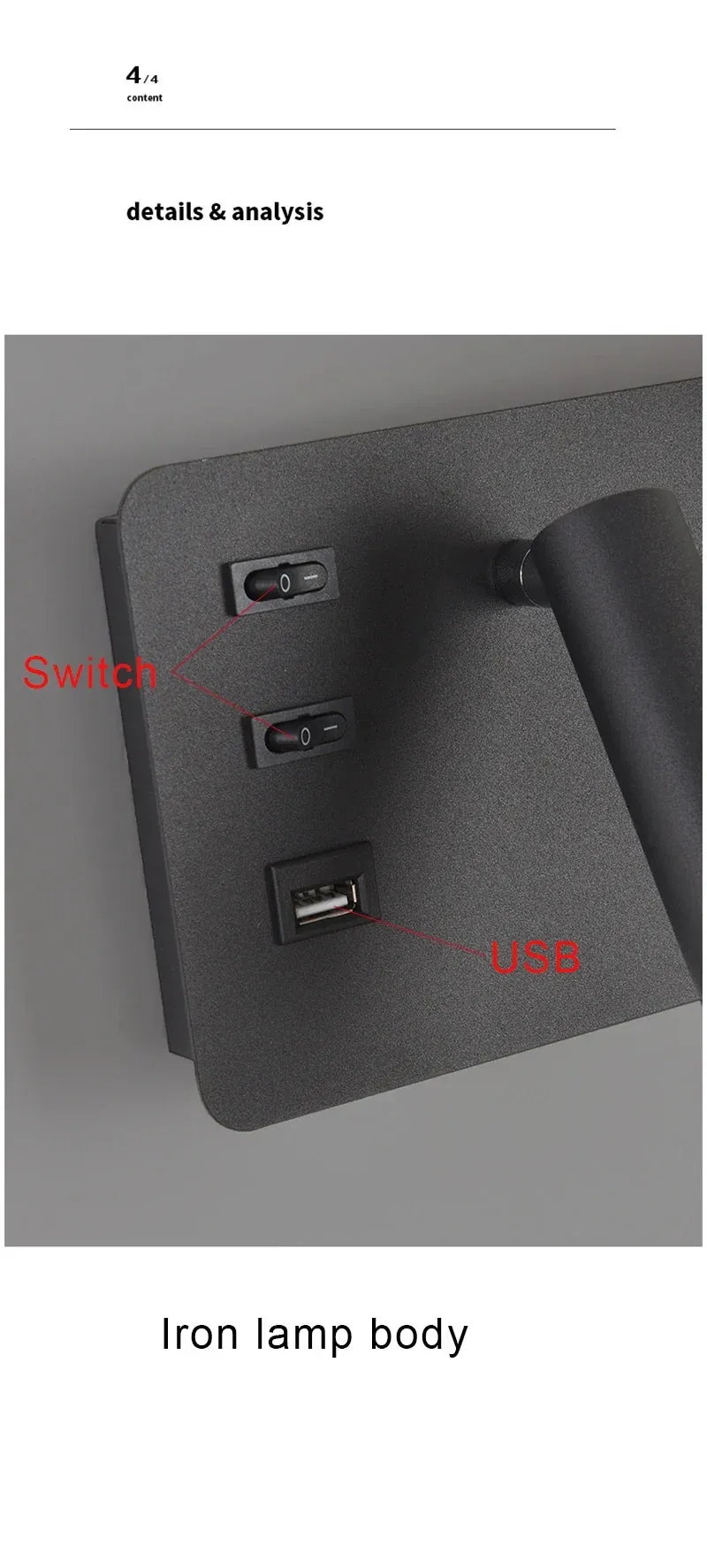 Parina Reading with USB Chargeable Wall Light