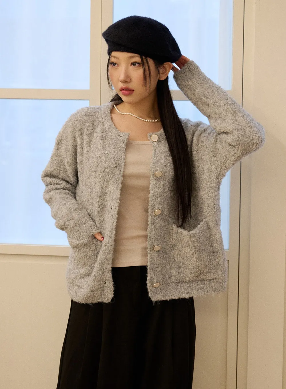 Plush Pocketed Knit Cardigan OD327