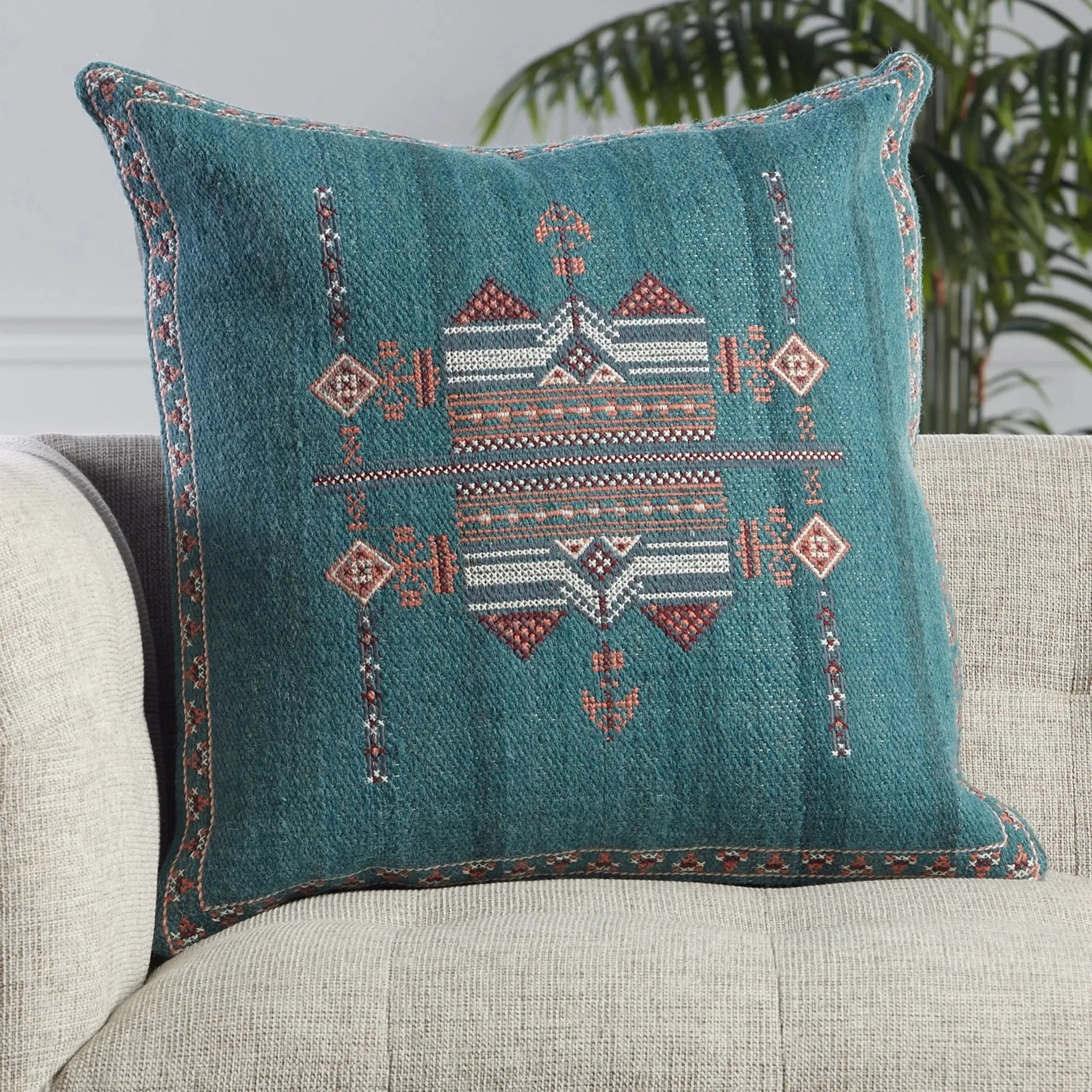 Puebla PUB10 Teal/Terracotta Pillow