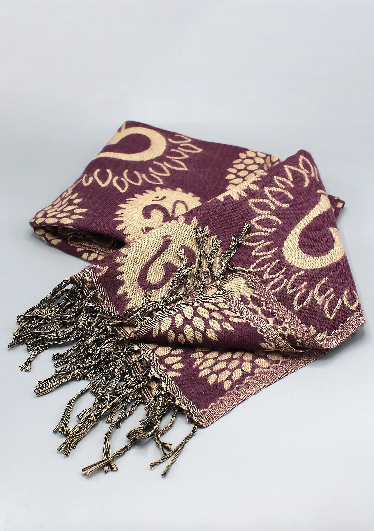 Purple Color Hindu OM Printed Hand Loomed Himalayan Yak Wool Shawl