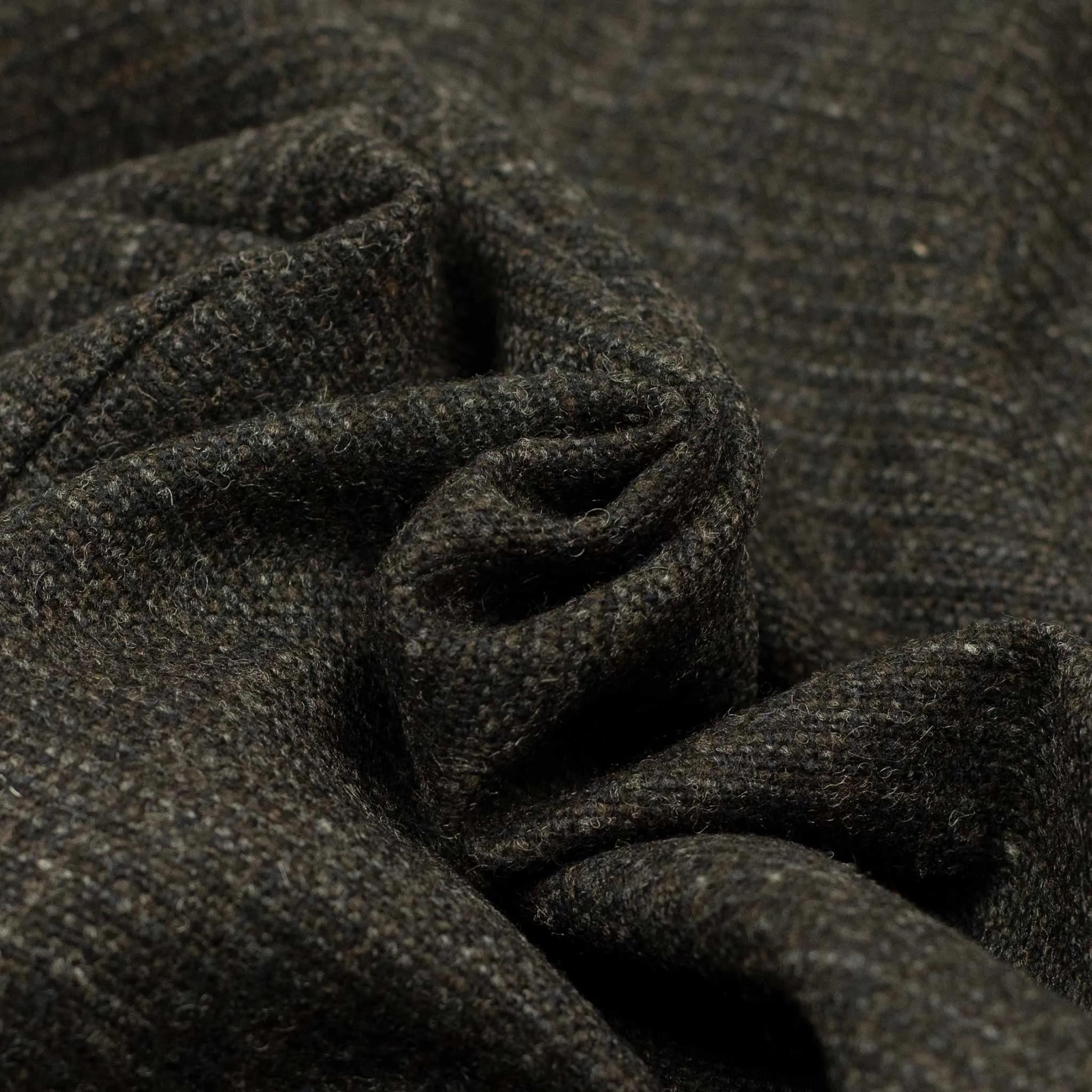 "Combing" easy pants in charcoal, brown and black "Donegal" grid wool