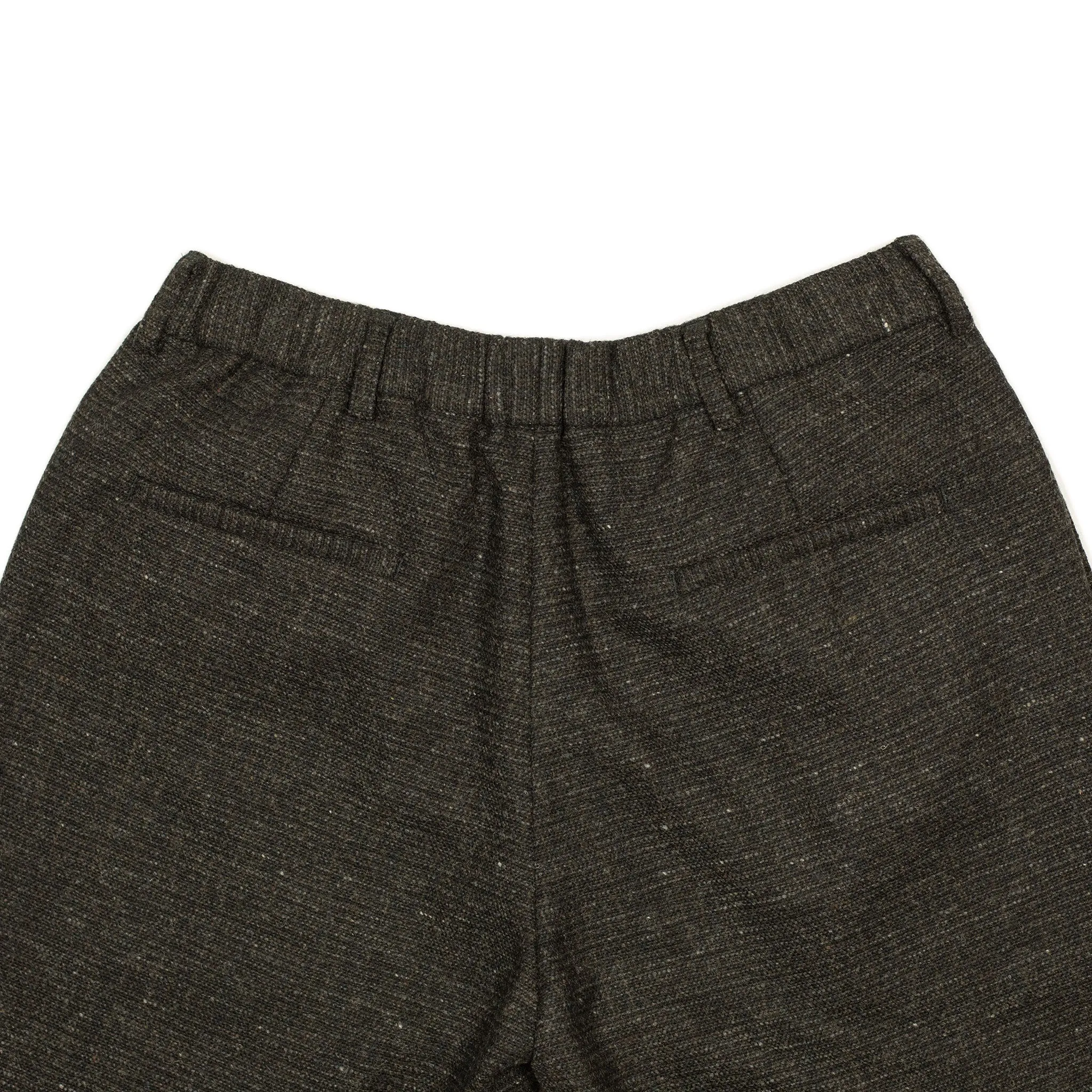 "Combing" easy pants in charcoal, brown and black "Donegal" grid wool