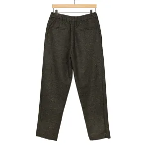 "Combing" easy pants in charcoal, brown and black "Donegal" grid wool