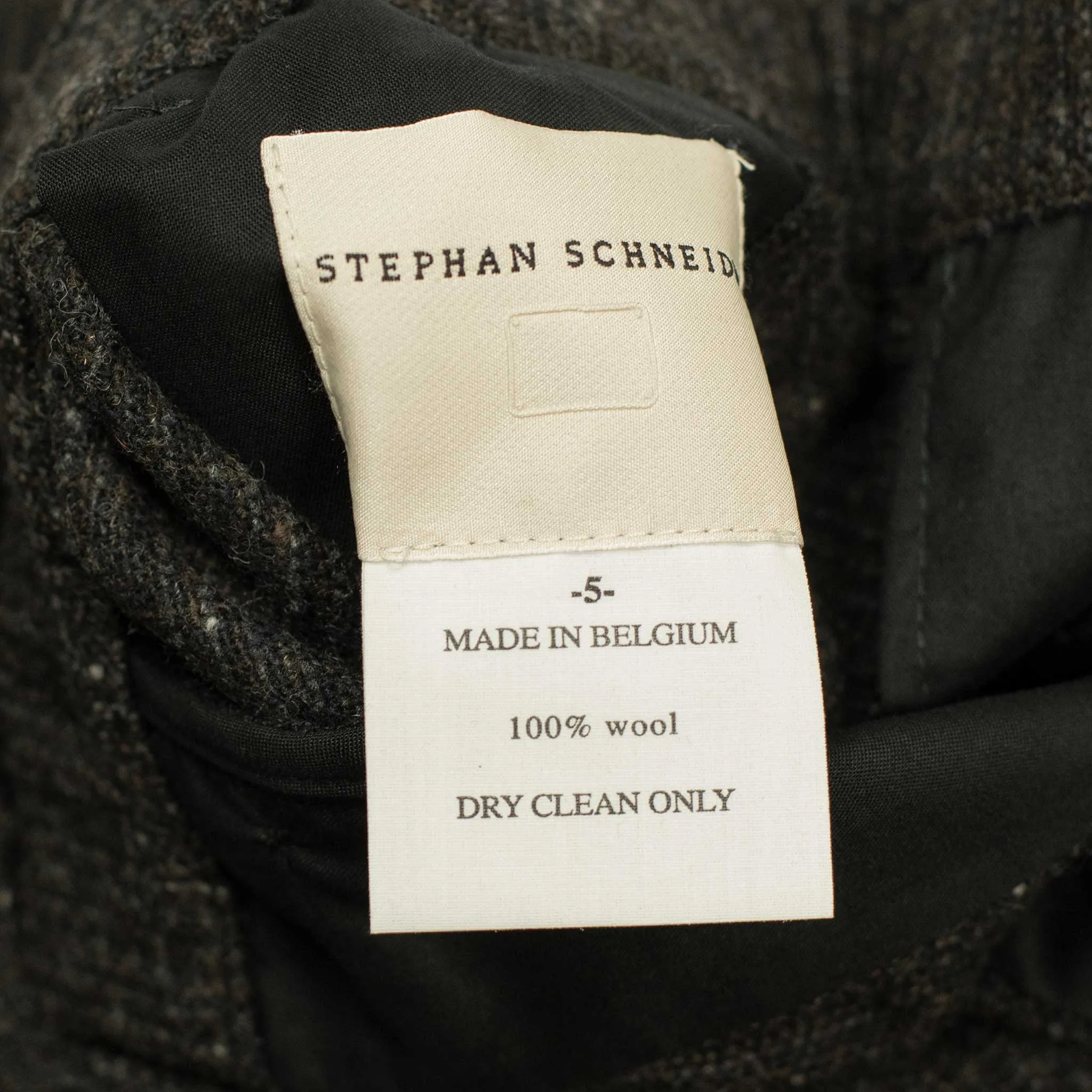 "Combing" easy pants in charcoal, brown and black "Donegal" grid wool