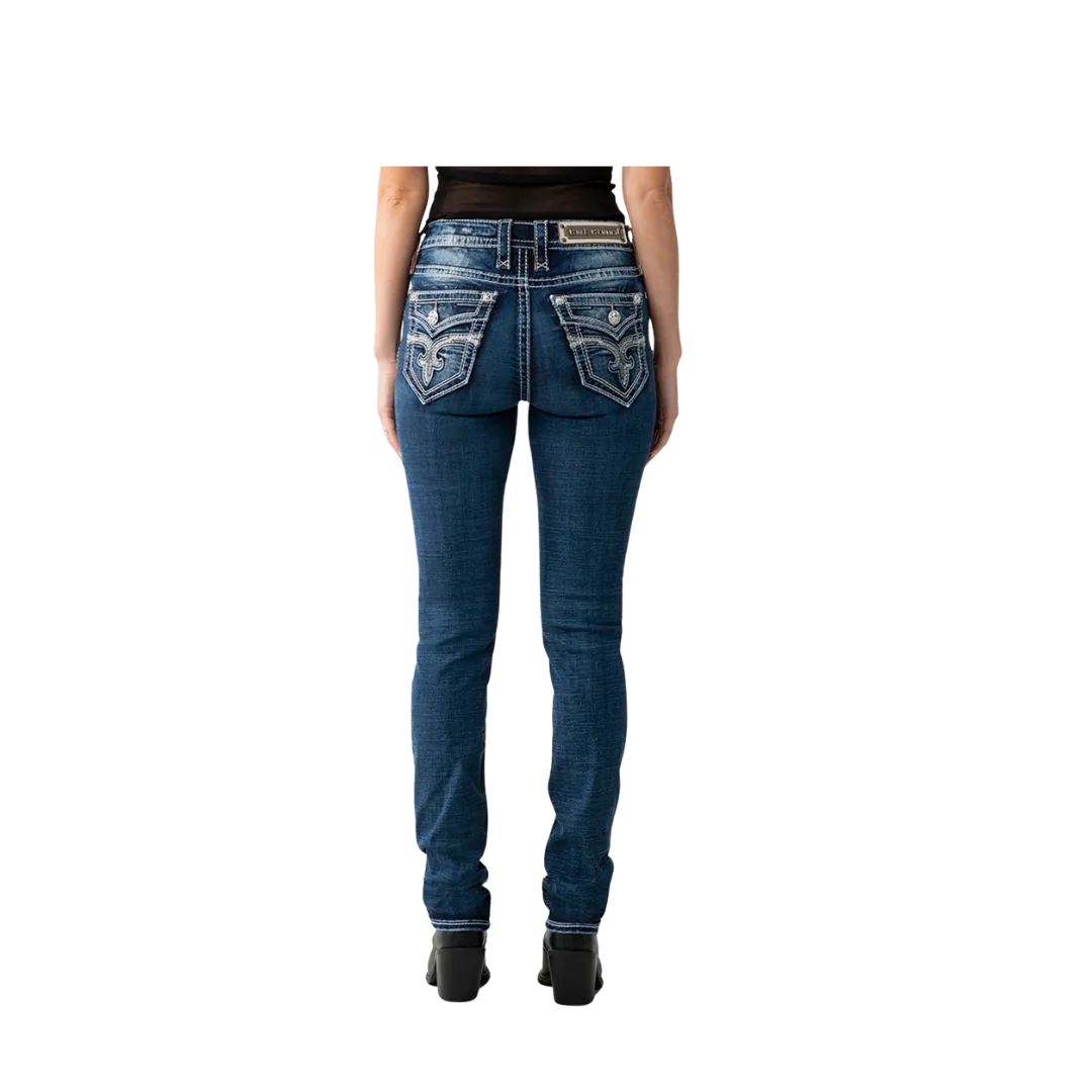 Rock Revival Women's Sepia J210 Straight Dark Blue Wash Jean