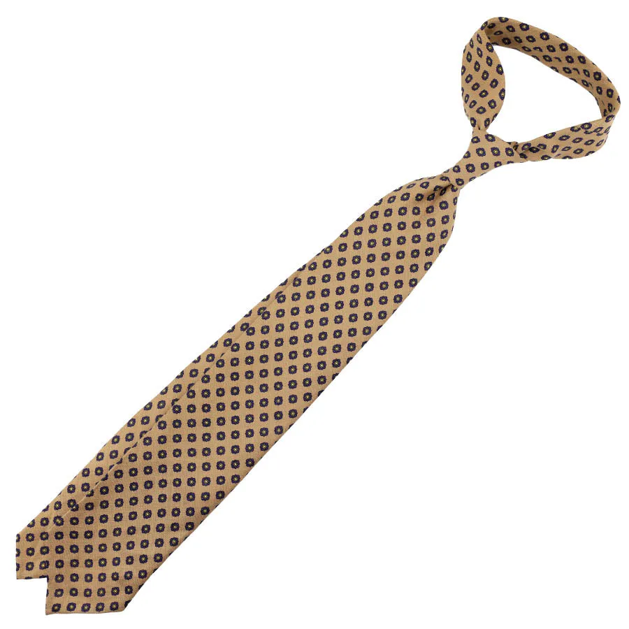Shibumi-Flower Printed Linen Tie - Beige - Hand-Rolled