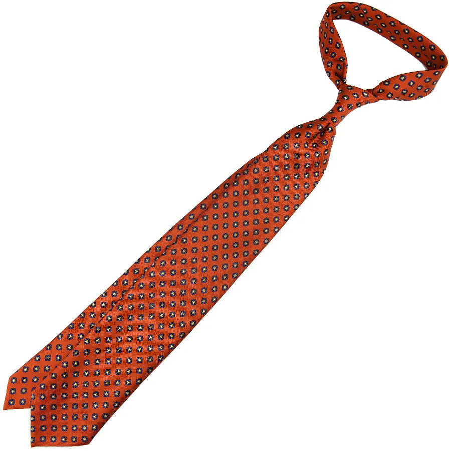 Shibumi-Flower Printed Silk Tie - Rust - Hand-Rolled
