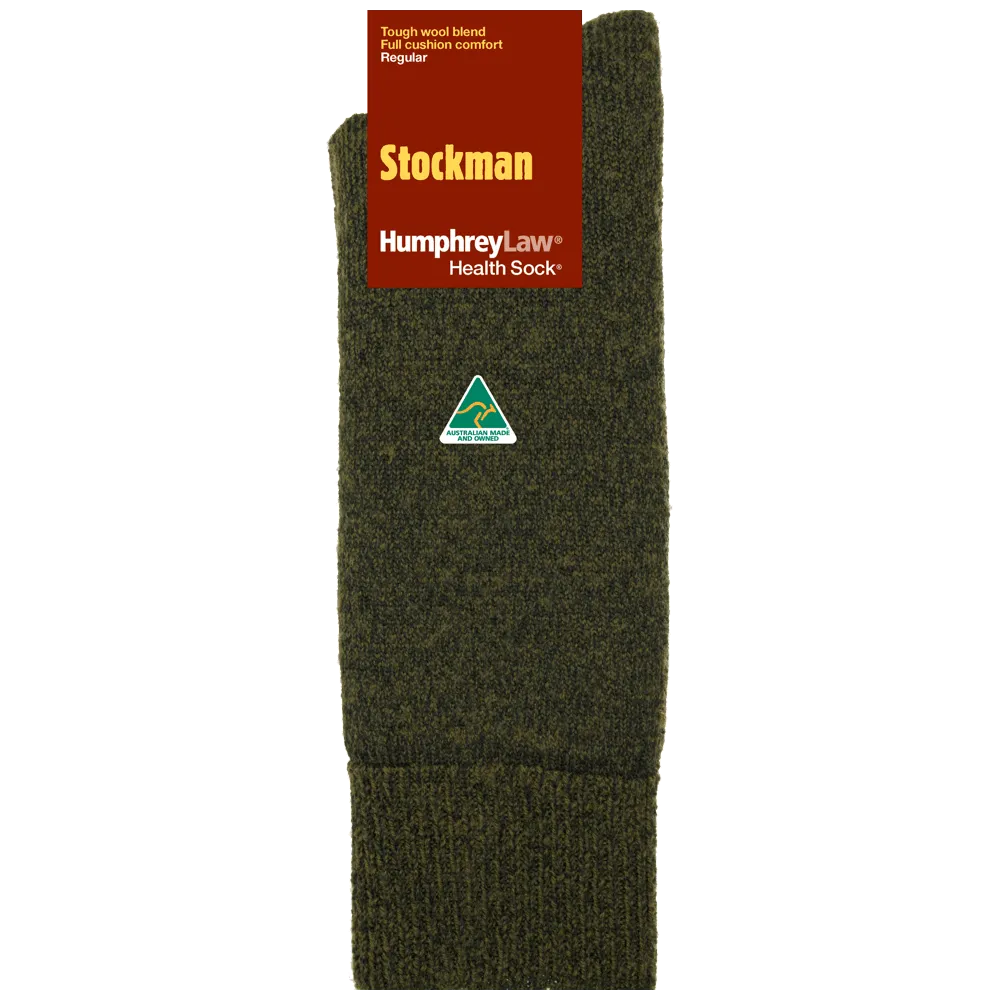 Stockman Work Socks in Khaki Green/Black - Aussie Made